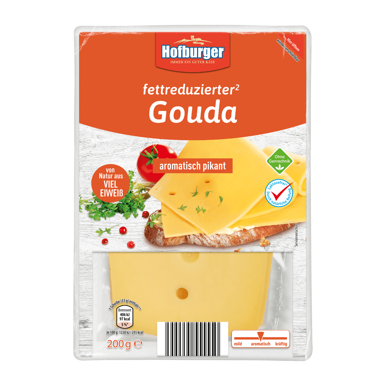 HOFBURGER Fettreduzierter Schnittkäse Gouda pikant
