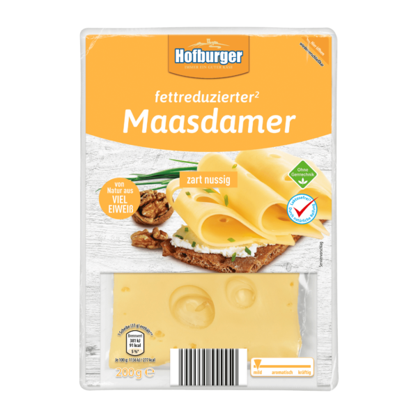 HOFBURGER Fettreduzierter Schnittkäse Maasdamer zart nussig