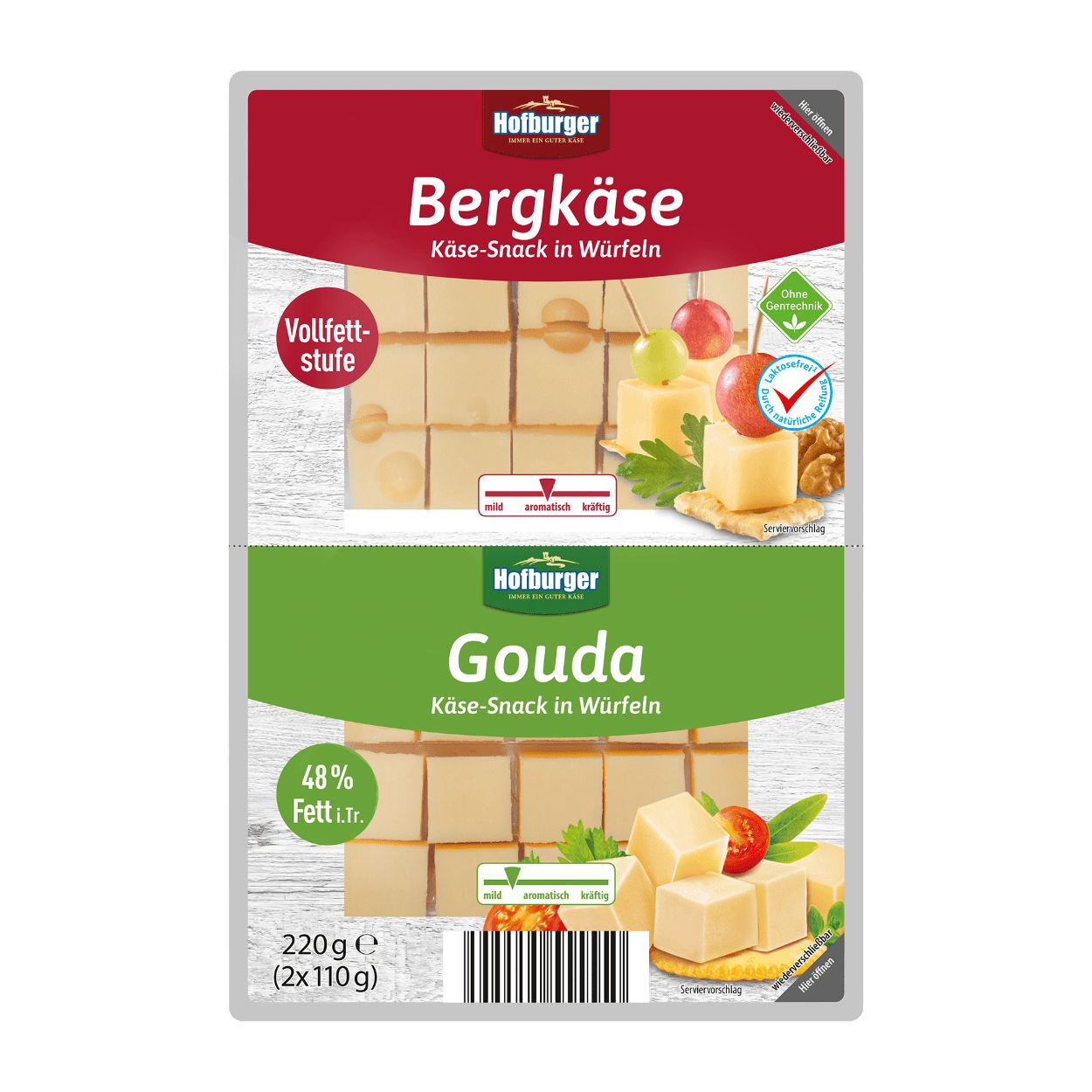 HOFBURGER Käse-Snack in Würfeln Bergkäse/Gouda Doppelpackung