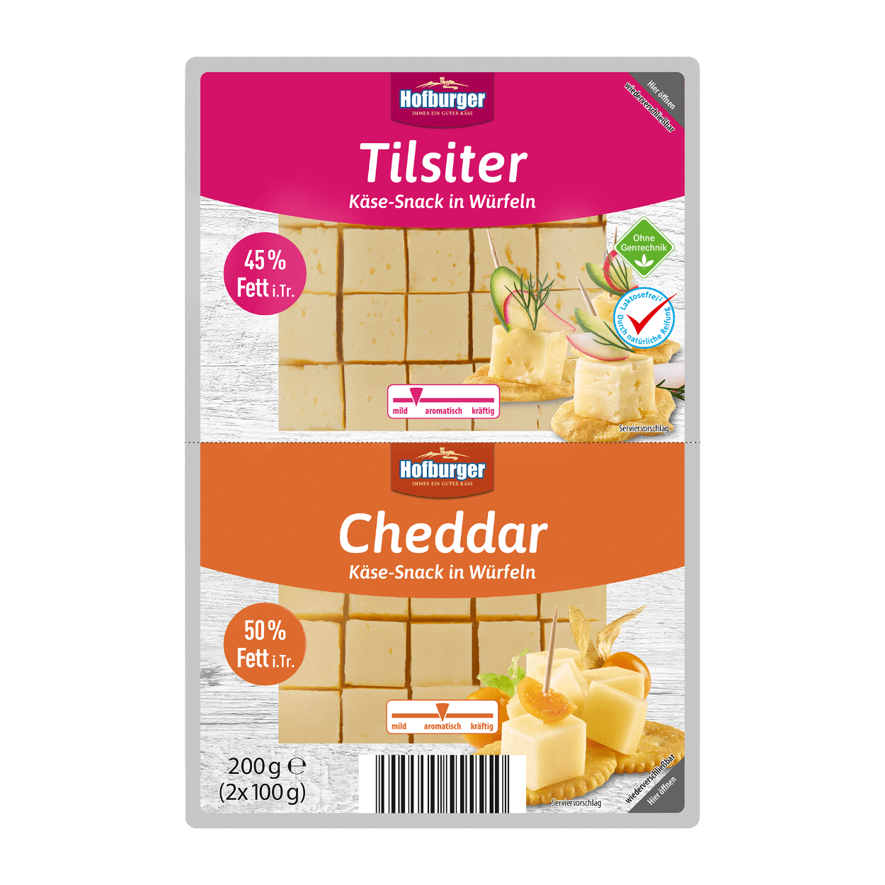 HOFBURGER Käse-Snack in Würfeln Tilsiter/Cheddar Doppelpackung