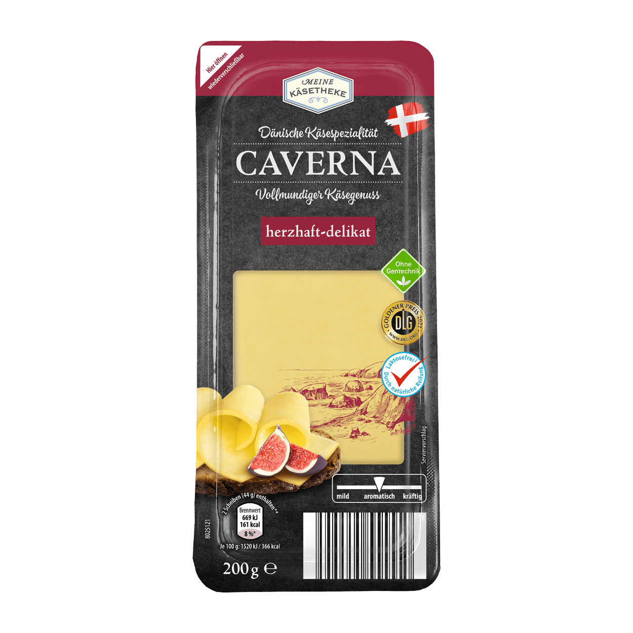 MEINE KÄSETHEKE Dänischer Schnittkäse Caverna in Scheiben