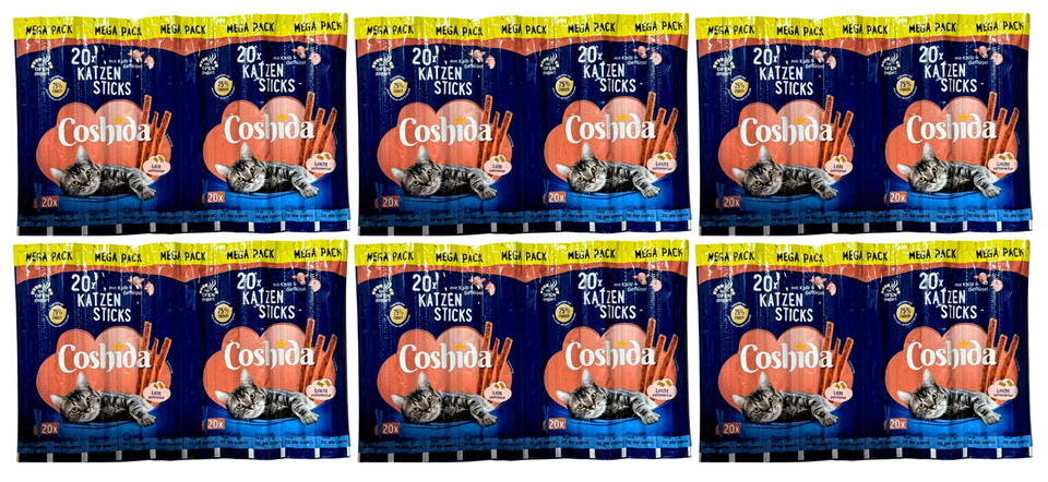 60x 5g Coshida Sticks Katzen Leckerlis Katzensticks KALB & GEFLÜGEL 300g