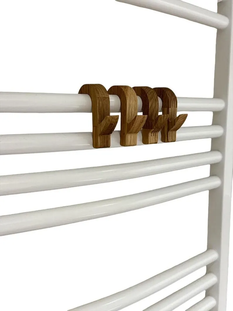 4er Set Eiche HOLZ Bad Handtuchhalter für Handtuchhaken Badheizung 72x62x23 mm