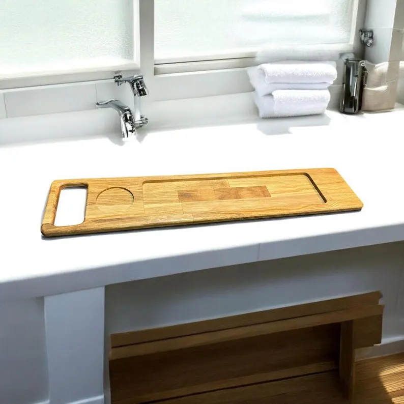 Badewannenablage aus Eichenholz Ablage Halterung Badewannentablett Wannenablage 75cm, 80cm, 90cm, 100cm
