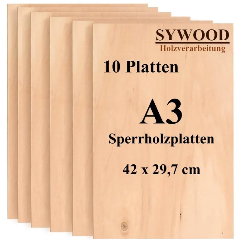 10x DIN A3 Sperrholz Birkenholz Platten | 420x297mm | Materialstärke 4mm